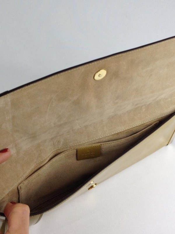 GUCCI ROMY PATENT LEATHER CLUTCH