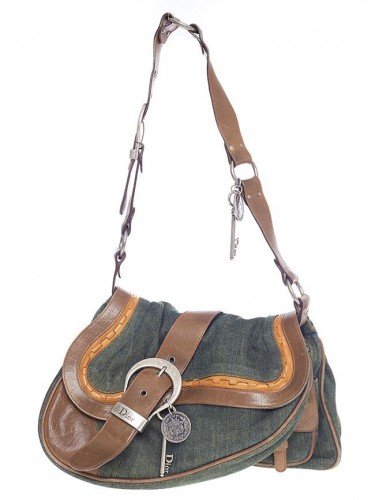 GREEN CHRISTIAN DIOR DENIN DOUBLE GAUCHO SADDLE BAG