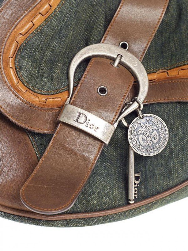 GREEN CHRISTIAN DIOR DENIN DOUBLE GAUCHO SADDLE BAG