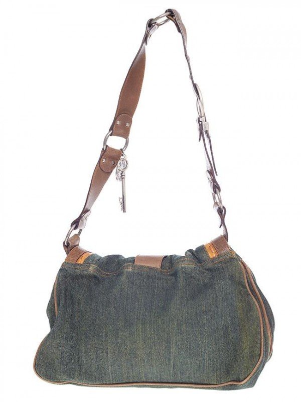 GREEN CHRISTIAN DIOR DENIN DOUBLE GAUCHO SADDLE BAG