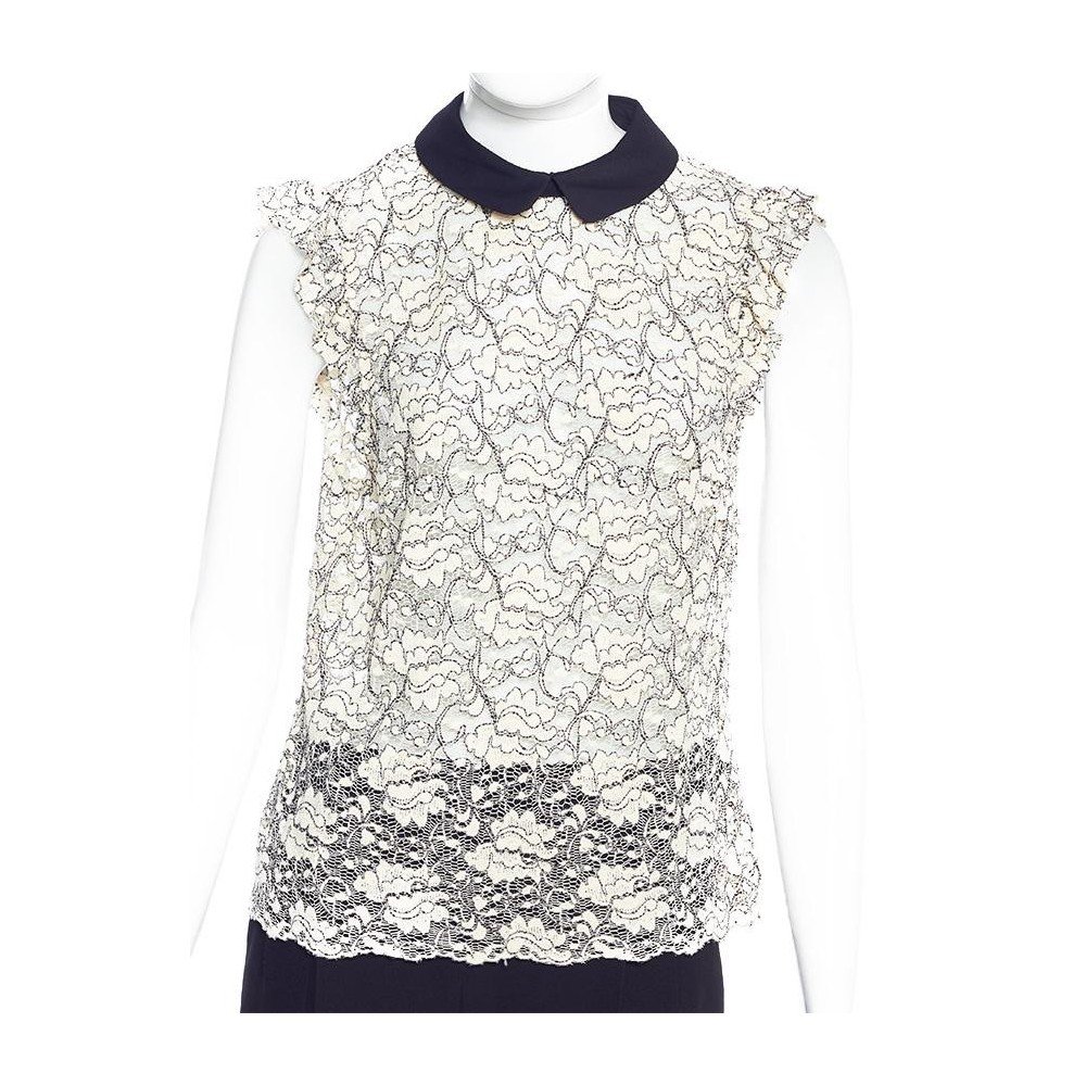 Blusa De Renda Com Gola Preta - Zara - Blusas Femininas