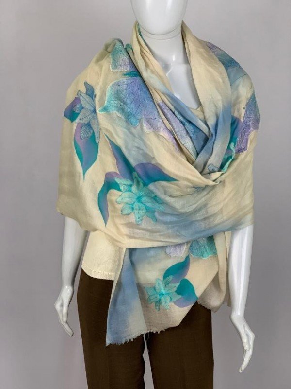 PASHMINA BORBOLETAS E FLORES