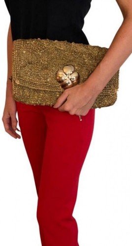 CLUTCH MIXED DE PALHA COM FLOR